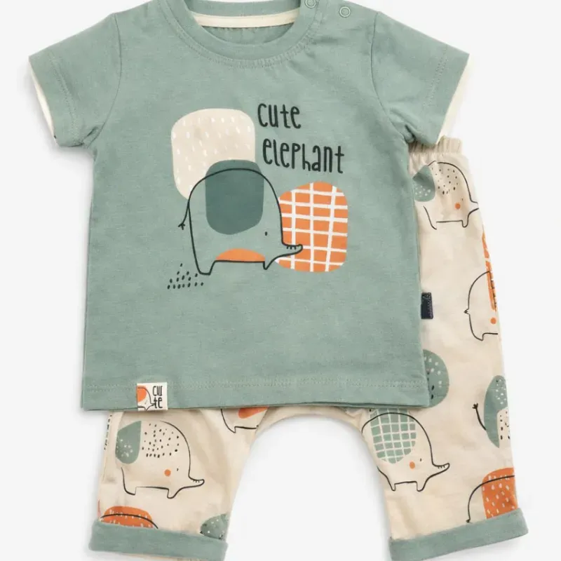 Conjunto de Camiseta y Pantalón con Elefantes