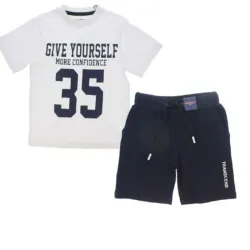 Conjunto de Camiseta y Short Deportivo Infantil Blanco/Azul Oscuro
