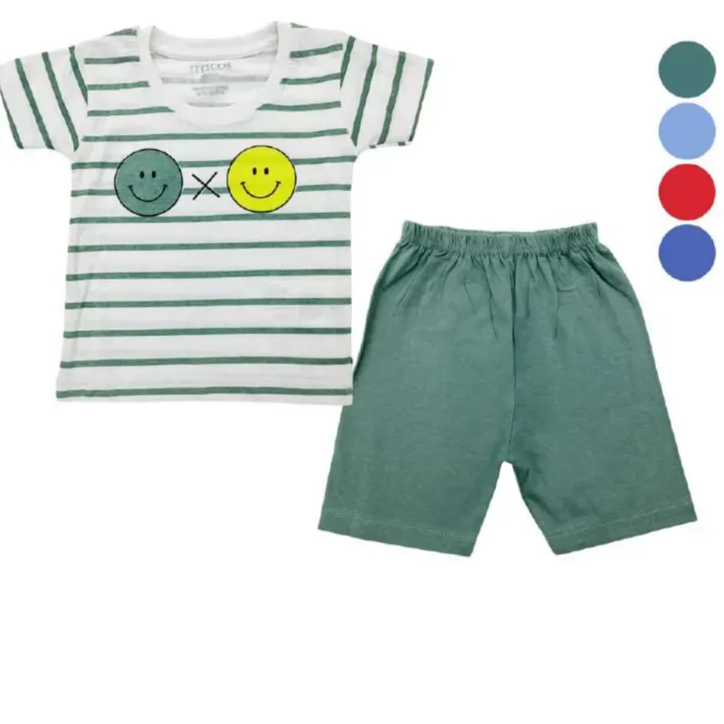 Conjunto de Camiseta y Short para Bebé Temática Emoji Feliz/Rayas