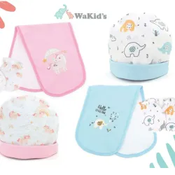 Conjunto de Gorro, Manoplas y Babero para Bebé Temática Animales