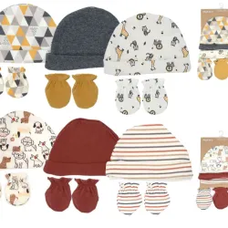Conjunto de Gorro y Manoplas para Bebé Temática Animales/Formas/Rayas