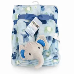 Conjunto de Manta Azul con Almohada y Elefante para Bebé