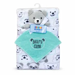 Conjunto de Manta Blanca con Panda y Osito Verde para Bebé