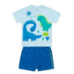 Conjunto de Pullover Azul con Dinosaurios y Short Azul