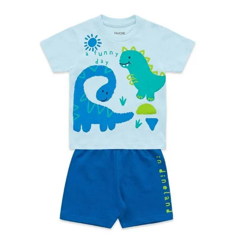 Conjunto de Pullover Azul con Dinosaurios y Short Azul