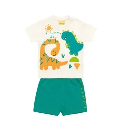 Conjunto de Pullover Beige con Dinosaurios y Short Verde