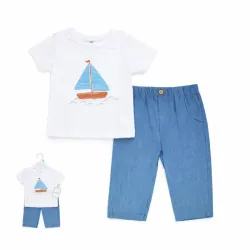 Conjunto de Pullover Blanco  y Pantalon Azul