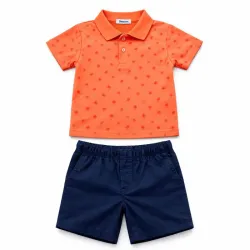 Conjunto de Pullover Elegante Naranja y Short Azul Noche