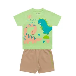 Conjunto de Pullover Verde con Dinosaurios y Short Carmelita