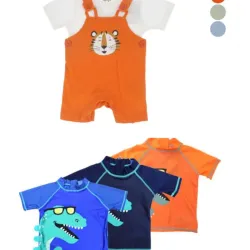Conjunto de T-Shirts y Overol Temática Dinosaurio/Tigre