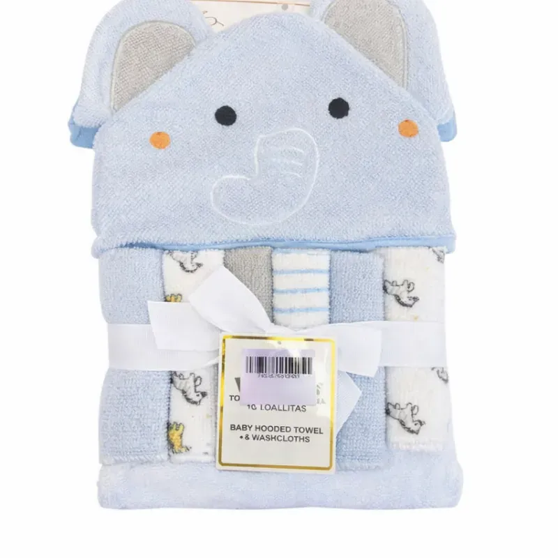 Conjunto de Toalla con Capucha de Elefante y Toallitas para Bebé