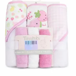 Set de Toallas con Capucha y Toallitas Rosadas con Frutas para Bebé