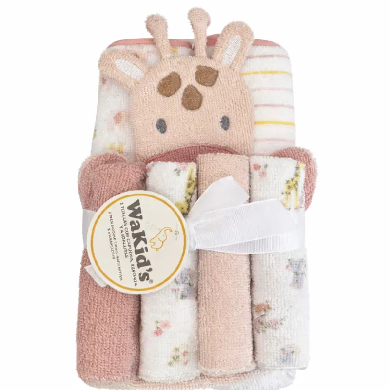 Conjunto de Toallas Rosadas con Jirafa y Flores para Bebé