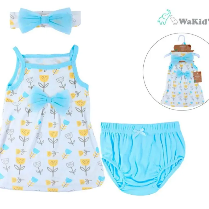 Conjunto de Vestido, Bloomers y Cinta para Bebé Temática Flores