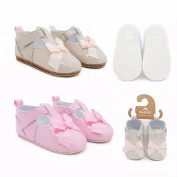 Zapaticos con Moño para Bebé Rosa/Beige
