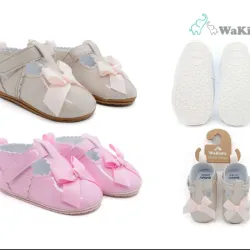 Conjunto de Zapaticos con Moño para Bebé Rosa/Beige