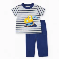 Conjunto Gris y Azul con Pullover de Excavadora y Pantalón