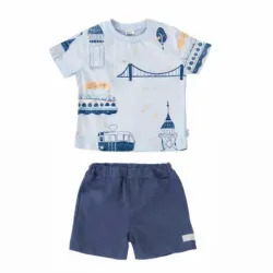 Conjunto Gris y Azul con Pullover  y Short para Bebé