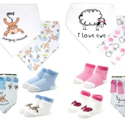 Conjunto Infantil de Babero y Medias Temática Animales