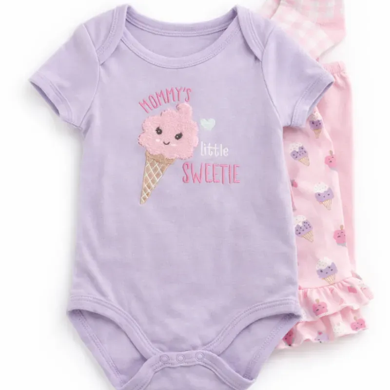 Conjunto Lavanda y Rosa con Body y Pantalón de Helados para Bebé