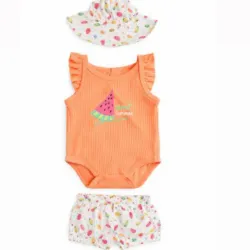 Conjunto Naranja con Body y Short de Frutas para Bebé