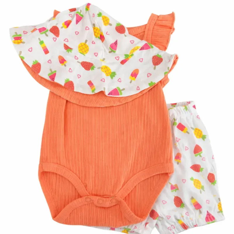 Conjunto Naranja con Body y Short de Frutas para Bebé