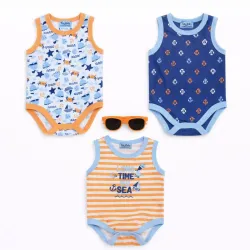 Set Naranja y Azul con Bodys Náuticos y Gafas para Bebé