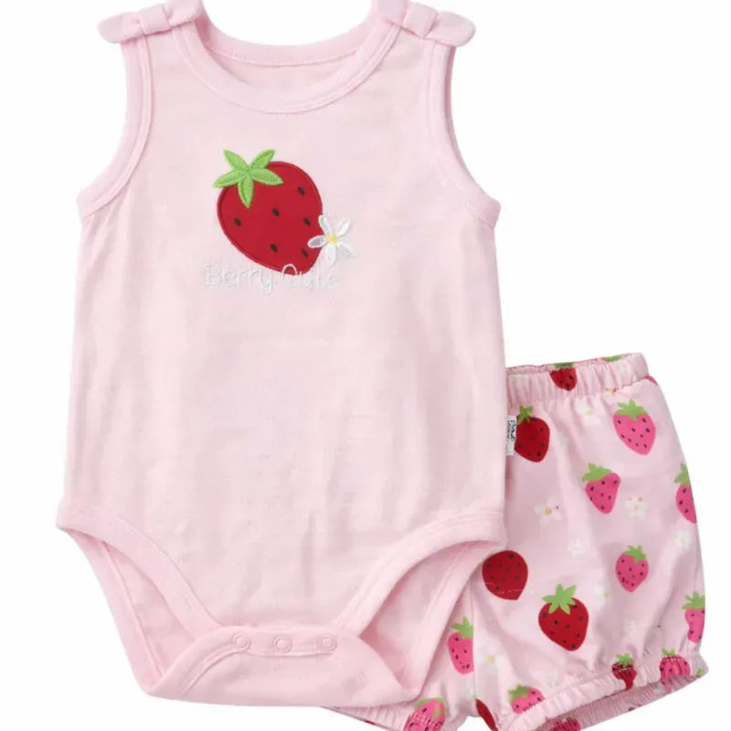 Conjunto Rosa con Body Fresa y Short para Bebé
