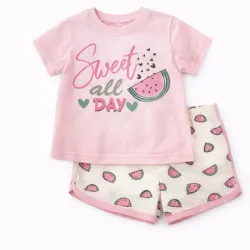 Conjunto Rosa con Pullover con Estampado de Sandía y Short