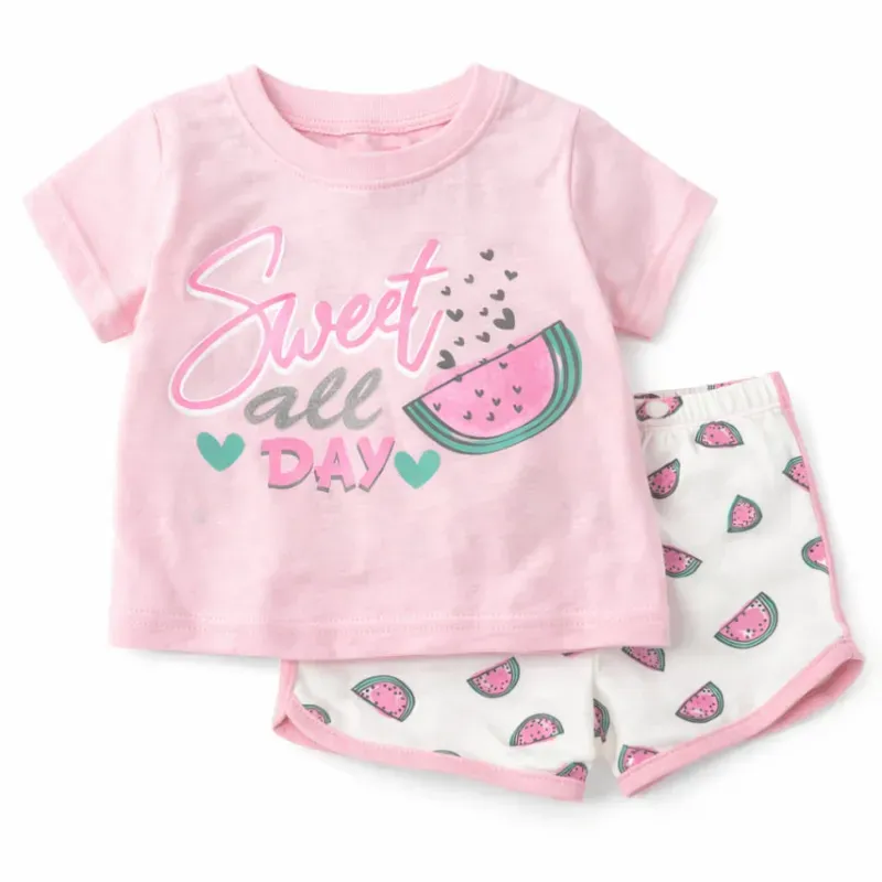Conjunto Rosa con Camiseta con Estmpado de Sandía y Short para Bebé