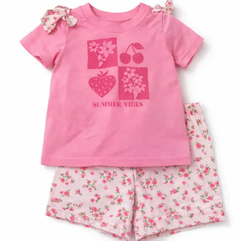 Conjunto Rosa con Camiseta y Short Summer Vibes para Bebé