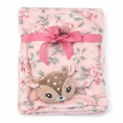 Conjunto Rosa con Manta, Almohada y Peluche Floral para Bebé