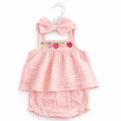 Conjunto Rosa con Vestido de Fresas y Cubrepañal para Bebé