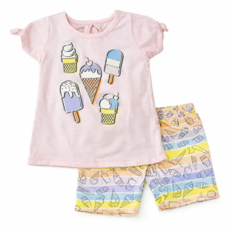 Conjunto Rosa de Camiseta con Helados y Short para Bebé