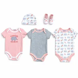 Conjunto Rosa y Blanco con Body de Elefante, Gorros y Accesorios para Bebé