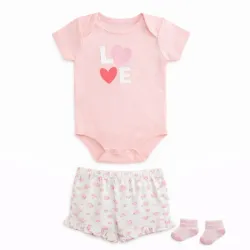 Conjunto Rosa y Blanco con Body y Short Floral para Bebé