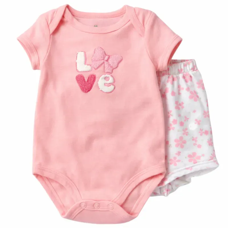 Conjunto Rosa y Blanco con Body y Short Floral para Bebé