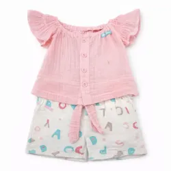 Conjunto Fisher Price Rosa y Blanco con Top y Short de Letras