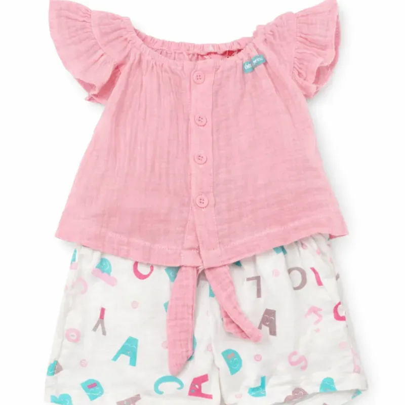 Conjunto Rosa y Blanco con Top y Short de Letras para Bebé