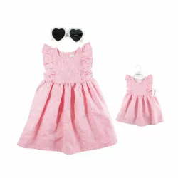 Vestido Rosado con Rayas y Gafas para Bebé