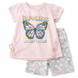 Conjunto Rosa y Gris con Pullover y Short de Mariposa 