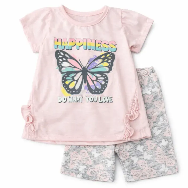 Conjunto Rosa y Gris con Camiseta y Short de Mariposa para Bebé