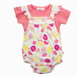 Conjunto Rosa y Multicolor con Playera y Romper de Frutas para Bebé