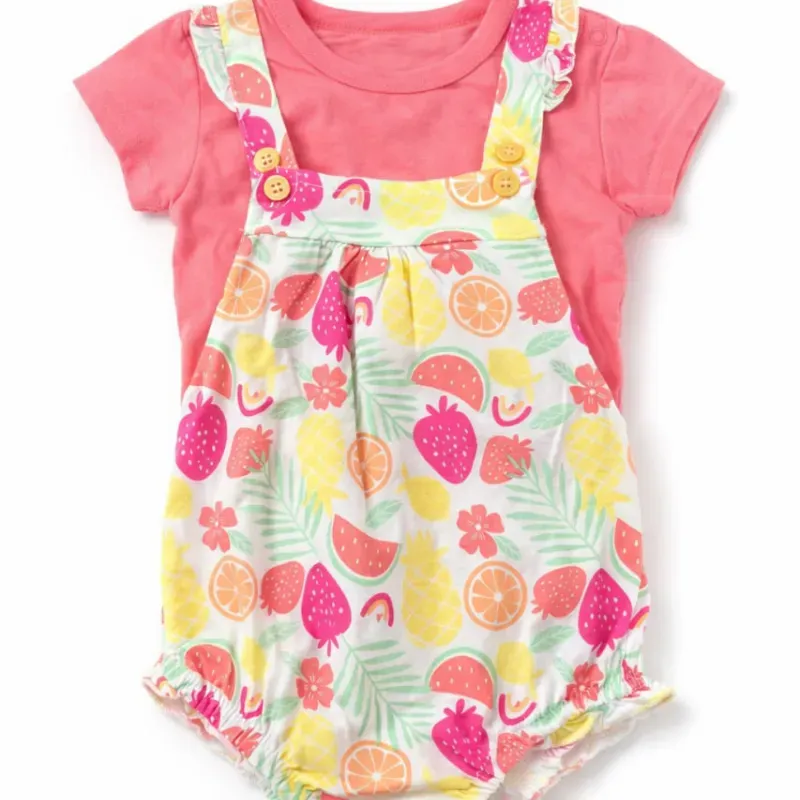 Conjunto Rosa y Multicolor con Playera y Romper de Frutas para Bebé