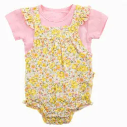 Conjunto Rosa y Multicolor con Playera y Romper Floral para Bebé