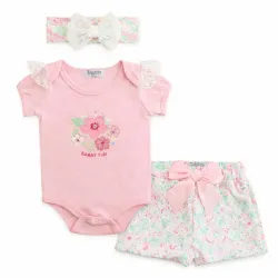 Conjunto Rosado de Body , Short y Cinta para el cabello