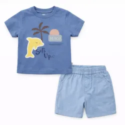 Conjunto Sun Vibes Azul con Pullover y Short para Bebé