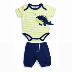 Conjunto Verde y Azul con Camiseta de Ballena y Pantalón para Bebé
