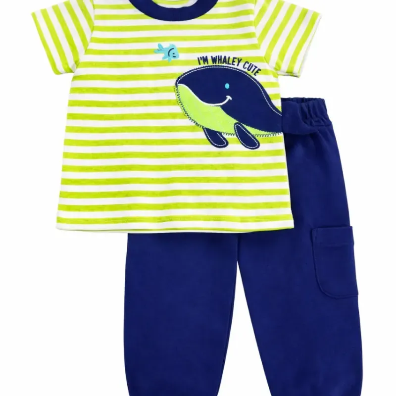 Conjunto Verde y Azul con Camiseta de Ballena y Pantalón para Bebé