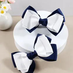 Hebillas para el Cabello con Lazo Azul y Blanco 